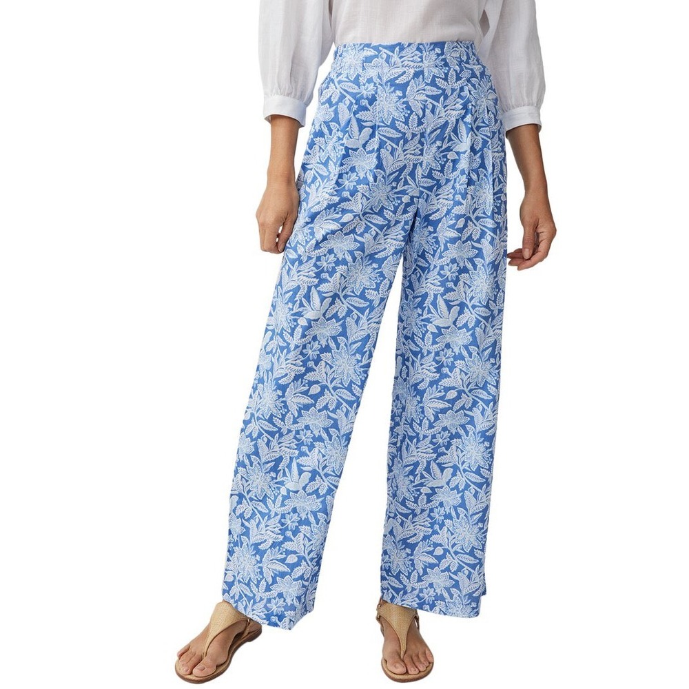 J.McLaughlin Cara Pant Size L NWT Blue Floral Resort Pull-On‎ Wide Leg Cotton